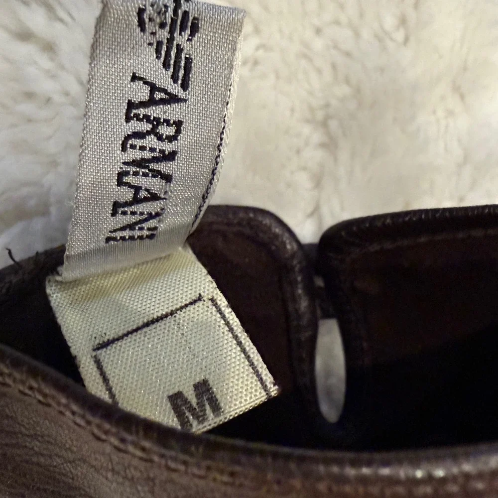 Vintage Emporio Armani Leather Gloves Brown Eagle Logo Made in Italy Size M